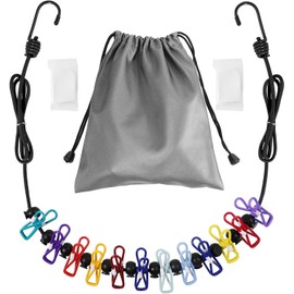 Tekeviss Retractable Travel Clothesline, Portable Clothesline (Including 2 Compressible Towels) 12 clothespins, Suitable for Indoor and Outdoor, Balcony, Outdoor Camping use Multicolor