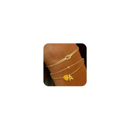 2pcs 18K Gold Plated Initial Heart Couples Bracelet, Love Knot Snake Chain Matching Tiny Bracelets Stackable Dainty Trendy Gift For Women Jewelry, One Size, No Gemstone