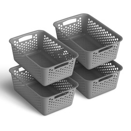 Pack of 4 Storage Baskets 5 L with Handles - BPA-Free - Organiser (30 x 20 x 11 cm / Anthracite) - Baskets for Bathroom Kitchen Bedroom Household Basket