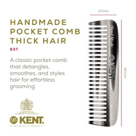 Kent 93T Mini Beard Comb for Men - Wide Tooth Men's Comb, Mustache Comb and Beard Combs ideal for Facial Hair, Small Pocket Sized Travel Comb, Mini Comb Detangle Comb for Beard Detangling Comb