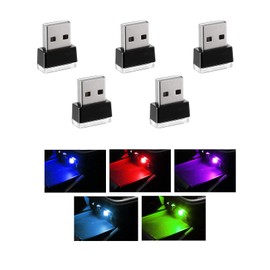 Sylvil 5 PCS USB LED Car Interior Atmosphere Lamp, Portable Mini LED Night Light, Plug-in USB Interface Trunk Ambient Lighting Kit, Universal Interior Car Accessories (Blue+Red+Ice Blue+Green+Purple)