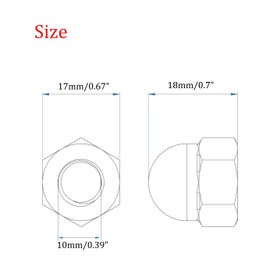 M10 Acorn Cap Nuts, 10mm Thread Dome Head Nuts, 304 Stainless Steel Hex Nuts, 14Pcs
