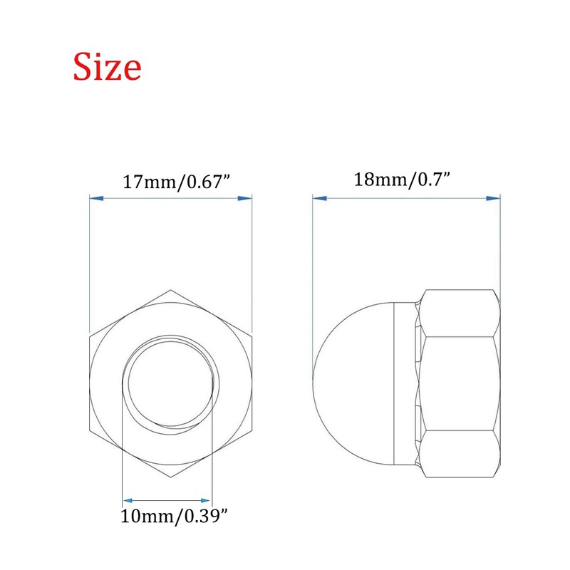 M10 Acorn Cap Nuts, 10mm Thread Dome Head Nuts, 304