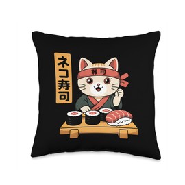 Sushi Cat Japanese Food Anime Manga Kawaii Foodie Gift Throw Pillow