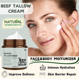 Beef Tallow Face Cream, Natural Beef Tallow Moisturizer for Face & Body, Grass Fed Beef Tallow with Honey, Hydrate & Repair Skin Barrier, Beef Tallow Skin Care for All Skin Types, 120g