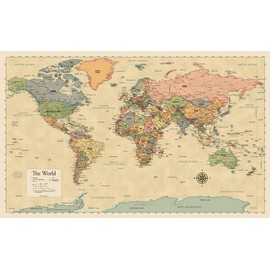 Laminated World Map Poster - Map of the World Chart [Yellow]