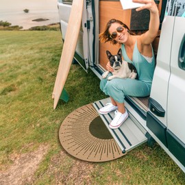 Mingnei Boho Sun Coco Coir Half Circle Door Mat for Home House Entrance, Abstract Minimalist Sage Green Boho Sunshine Sunset Sunrise Floor Mats for Outdoor Outside Entryway 30x17 Welcome Mat