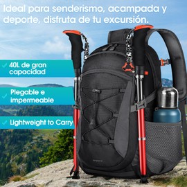 RAINSMORE Mochila Senderismo 40L Gran Capacidad Impermeable Oxford,Mochila Camping Negro,Transpirable Ligera,Mochila de Senderismo Hombre Mujer Camping Montañismo