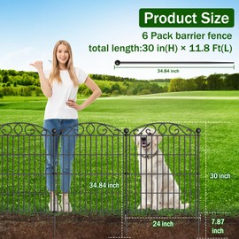 No Dig Decorative Garden Fence 6 Panel - 30in H x 11.8ft L, Tall Animal Barrier for Dogs Rabbits, Rustproof Metal Wire Panels for Yard, Patio, and Outdoor Border Use