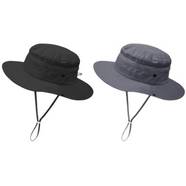 Outdoor Kids Sun Hat for Boys Girls Toddler - UPF 50+ Wide Brim Bucket Hat Quick Dry Foldable Breathable Fishing Safari Hat (US, Age, 2 Years, 7 Years, Black+Darkgrey)