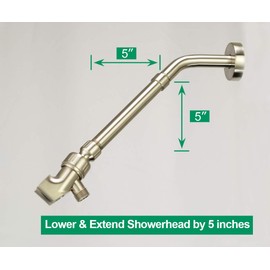 Purelux Shower Arm Extension, 6 inches Shower Head Extender Water Outlet Lowers Existing Shower Head, Brushed Nickel Finish Made of Solid Stainless Steel