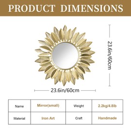 HEBOIX 24" Handmade Sunburst Gold Wall Mirror Flower Design,Luxury Decorative Mirrors for Wall Decor Entryway/Dining Room/Kitchen