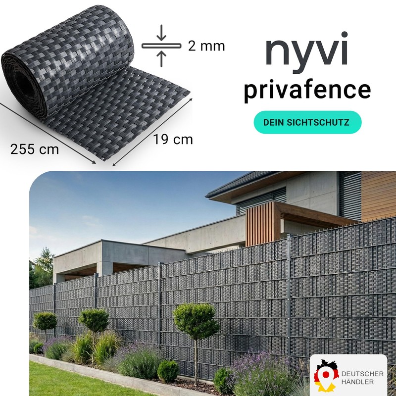 NYVI Polyrattan Privacy Screen Strips Privafence Anthracite 255 x 19