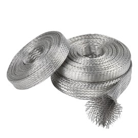 Tinned Copper Braid Cable Wire Shielding Sleeve Ground Straps Protection Flat Metal Mesh Flexible Expandable (9/16 in Wide(0.36 in Dia)-15ft)