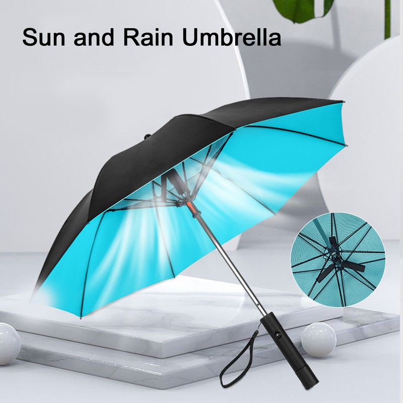 Cooling Fan Umbrella UV Guard Sun Blocking 2600mAh USB Rechargeable