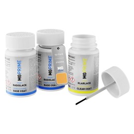 Autolack Lackstift Set für Ford JFSEWHA / PN4FU0 / P Luxe Yellow Metallic/Sika-Gelb Metallic Grundlack Basislack Klarlack je 50ml