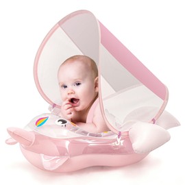 Unicorn Inflatable Baby Float with Canopy 3-6-12 Months Baby Girl Infant Toddler Baby Pool Float Baby Swimming Float Ring, Baby Inflatable Seat Swimming with Shade Canopy for 6-12-18-36 Months Pink