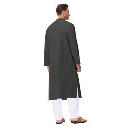 LVCBL Men's Kafta Neck Long Sleeve Kaftan Men's Long Button High Thobe Men's Side Split, gray