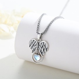 ZIPPICE Moonstone Heart Necklace 925 Sterling Silver Winged Hanging Necklace Jewellery Gift for Ladies Women