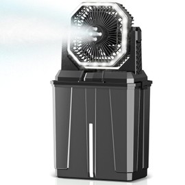 Coolice Camping Bucket Misting Fan 8L Water Tank, 24000mAh Outdoor Misting Fan with 2 Spray Modes & 3 Speeds, 3-speed LED lights Floor Cooling Fans, Portable Camping Fans for Patio, Gardens, Worksite