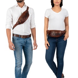 STILORD 'Terry' Leather Waist Belt Bag Vintage Bum Bag for Men and Women Genuine Leather Belt Pouch for Dog Walking Running Pack Festival Bag, Colour:Kara - Cognac