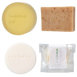 [Set of 4 Facial Cleansing Soap] Healing Moist Soap, 2.8 oz (80 g), Herbal Clear Soap, 3.4 oz (95 g), Baby Soap, 2.8 oz (80 g), Bihyaku Soap, 3.0 oz (85 g), Organic, Solid Soap Set, Pores, Dark Heads,