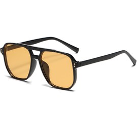 PORADAY Retro Aviator Sunglasses for Women Men Trendy Classic 70s Square Frame Sun Glasses Vintage Aviators Shades(Black/Orange)