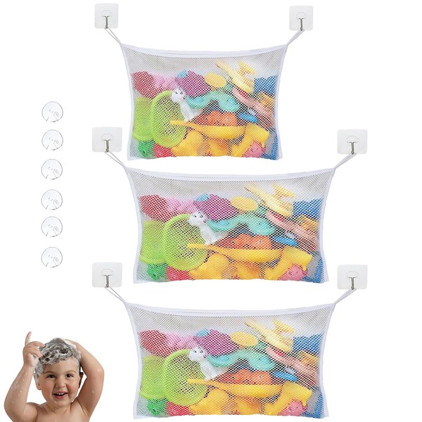 3 PCS Baby Bath Toy Storage,with 6 Transparent Suction Cups