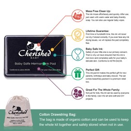 Cherished Baby – Black Ink Handprint/Footprint Ink Pad Kit – 100% Baby Safe (Complies with ASTM-D4236) Comes with Lifetime Inkpad Guarantee + Organic Drawstring Bag & Retail Gift Box