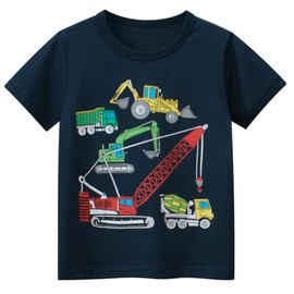 NautySaurs Toddler Boys Cotton Short Sleeve T-Shirts Construction Vehicle Graphic Tees(#11-Police car Trucks, 6Y)