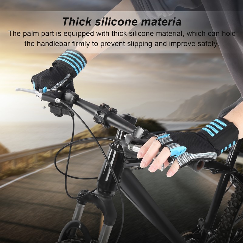Half Finger Adjustable Cycling ShockAbsorbing Gloves AntiSlip Bicycle Gloves Blue(Blue