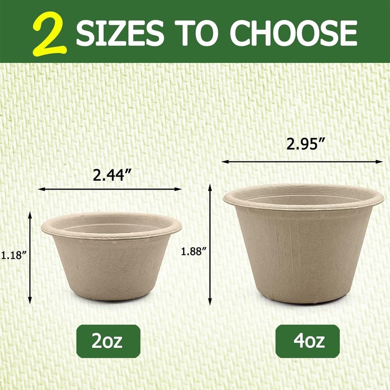 SAHENITEANA Bagasse Fiber Souffle Cups, 100% Biodegradable, Mini Paper Disposable