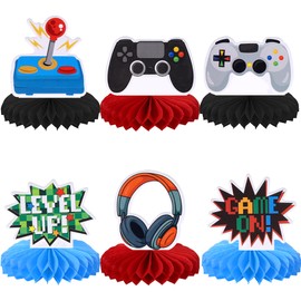 Pack of 6 Video Game Table Decoration Game On Table Decoration Birthday Controls GamePad Table Decoration Honeycomb Decorations for Game Theme Baby Shower Children Boys Girls Birthday Party Table