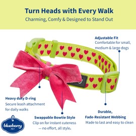 Blueberry Pet Adjustable Flocking Dog Collar with Detachable Velvety Bowtie - Heart in Gothic Grape