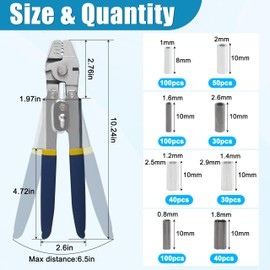 Fishing Crimping Tool Kit Stainless Steel Crimper Pliers + 590pcs 8 Size Crimp Sleeves Beads Kit, Wire Rope Crimping Tool Crimping Sleeves Set