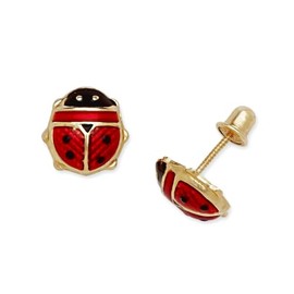 14k Yellow Gold Enamel Screw Back Ladybug Earrings 9x8mm Stud Earring for Women