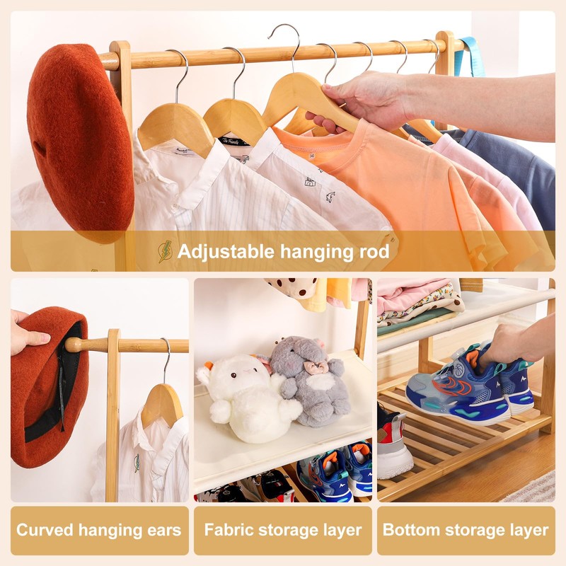 Vilaxing Kids Clothing Rack Bamboo with 2 Storage Baskets and