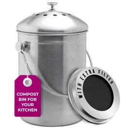 EPICA Countertop Compost Bin Kitchen | 1.3 Gallon | Odorless Composting Bin with Carbon Filters | Indoor Compost Bin with Lid | Stainless Steel Kitchen Composter for Food Scraps & Waste Recycling