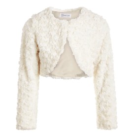 Bonnie Jean Girls Size 12M-16 Faux Fur Swirl Shrug Sweater Jacket (Ivo24-Ivory, L-10-12)