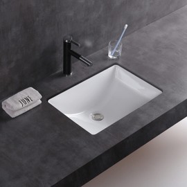 MEJE #202F -20.9 Inch Porcelain Undermount Bathroom Sink, Rectangle Lavatory Vanity Sink, Undercounter Basin, White