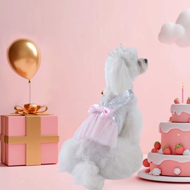 FLAdorepet Dog Birthday Outfits Dress with Crown,Pet Cat Tutu Skirt Party Wedding Dress Princess Costume for Small Dog (Pink, M(for pet 7-8Lbs))