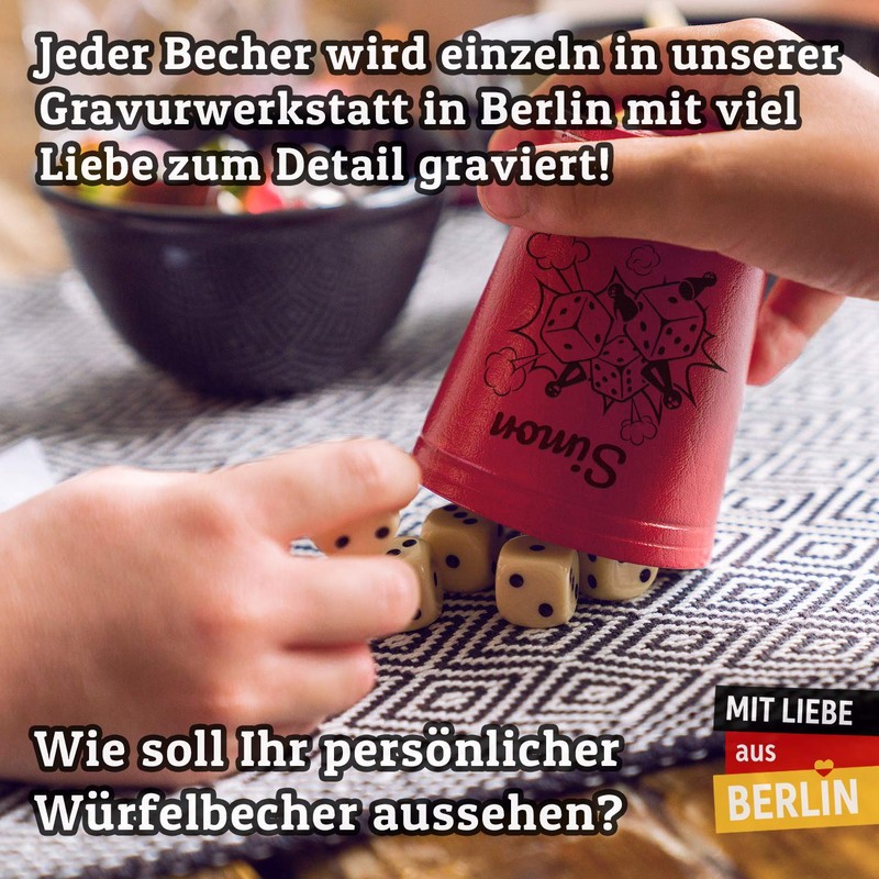 Dice Cup with Engraving – Red – Your Name +