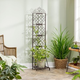 Evergreen Garden Classic Metal Plant Stand with Lattice Trellis for Climbing Plants, Floor Tall Plant Stand Indoor and Outdoor for Patio, Porch, Garden