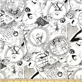 1 Yard - Jack & Sally Nightmare Christmas Scenic Sketch Cotton Fabric (Great for Quilting, Throws, Sewing, Craft Projects, and More) 1 Yard x 44"