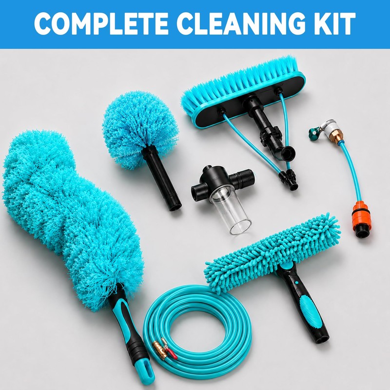 Adjustable 24FT Water Fed Pole Cleaning Kit with 4 Brush