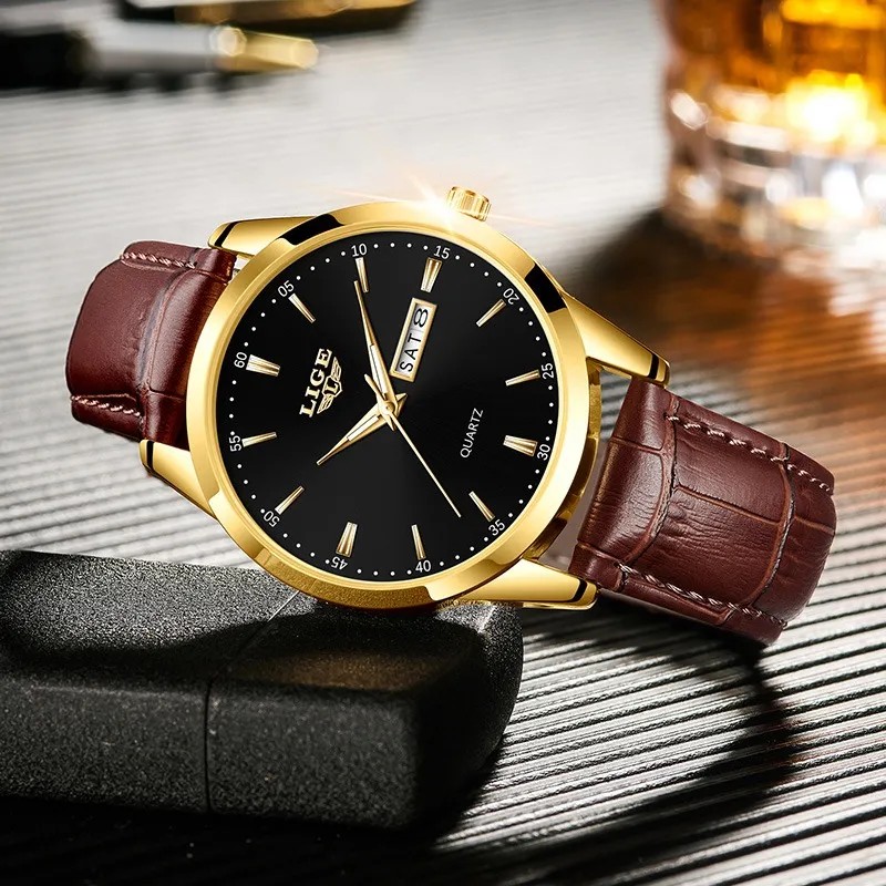 Reloj Cronógrafo Lige LG8970 De Cuero Casual Para Hombre