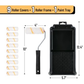 Bates- 4 Inch Paint Roller Kit, 11 pcs, Small Paint Roller Kit, 1x Plastic Paint Tray, 1x Roller Frame & 9X Microfiber Covers