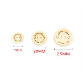 100pcs Natural Wooden Button Craft Sewing DIY Handmade with Love Wooden Buttons (15mm)