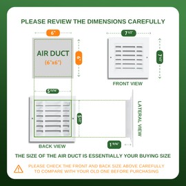 GREEN VENT - Air Return Grille 6x6 (Duct Opening), Decorative Aluminum Air Vent Covers with Pre-Filter, Air Register Vent Covers for Home Ceiling & Wall, AC Vent Cover White, for Return Air Grilles