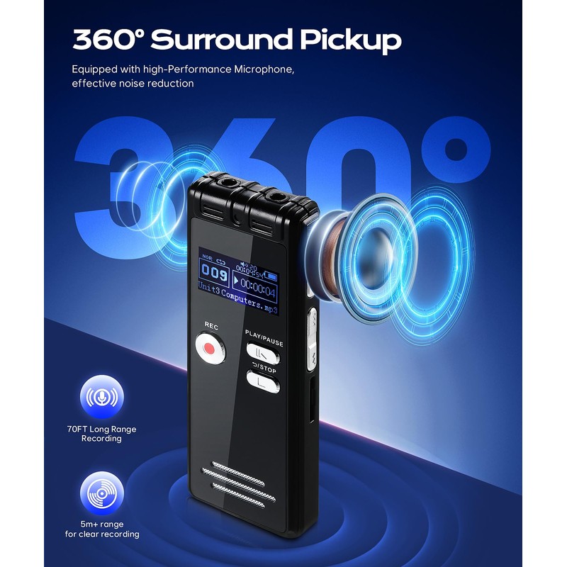 128GB Digital Voice Recorder - 1536kbps Dictaphone Digital Voice Activated